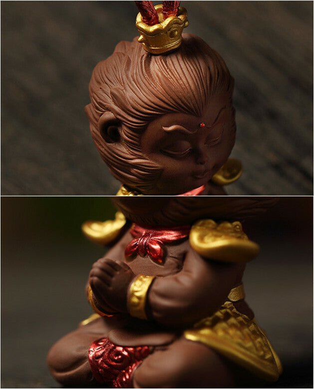 6.1" Monkey King Statue Small Home Decoration Yixing Zisha Handmade Tea Pet Gift
