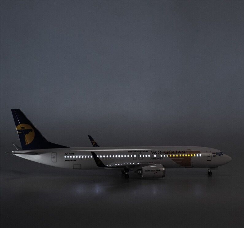 47CM MONGOLIAN AIRLINES BOEING 737 Plane Led Sound-controlled Light Resin Model