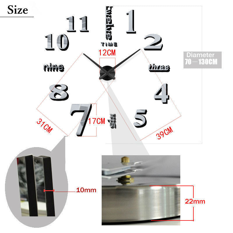 Large Wall Clock Big Watch Decal 3D Stickers Roman Numerals DIY Wall Modern room