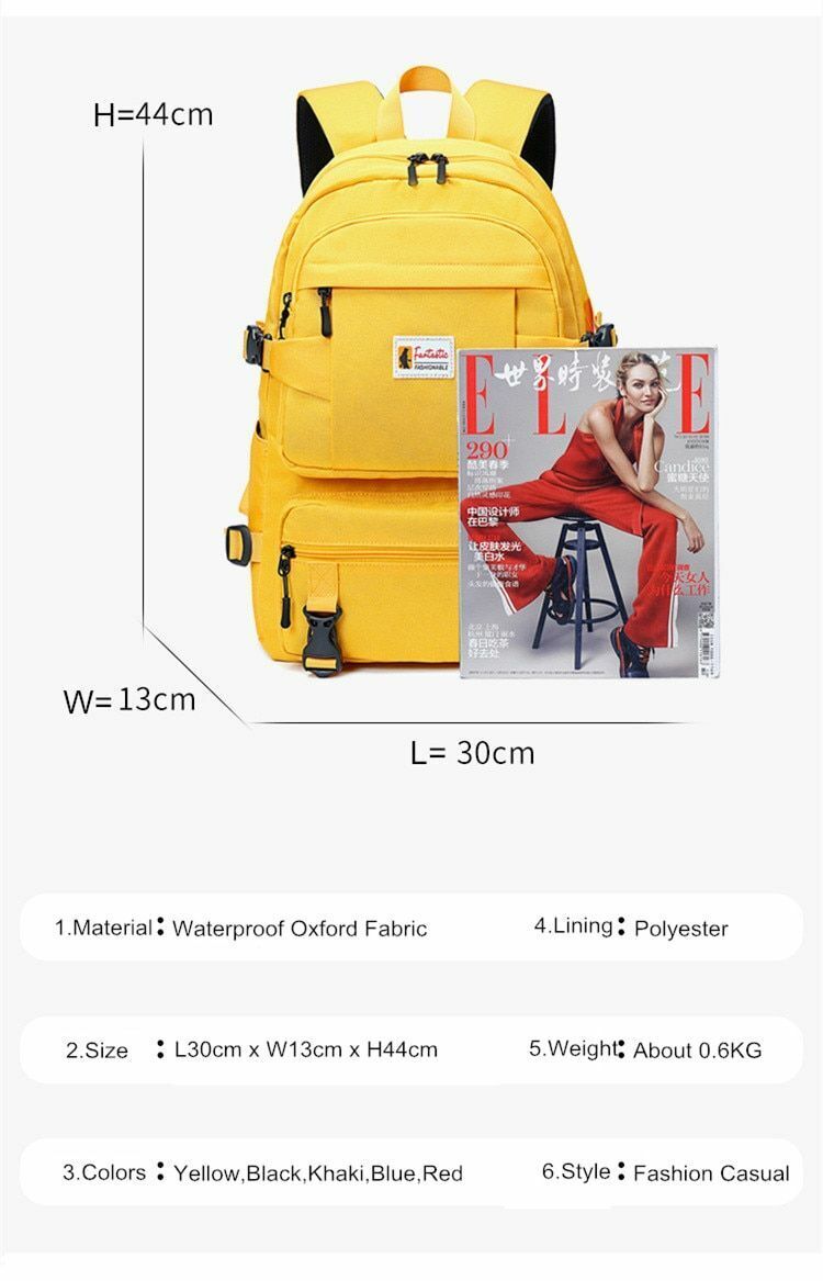 Yellow Backpack Childrens School Bags Girls Waterproof Oxford Large Teenagers