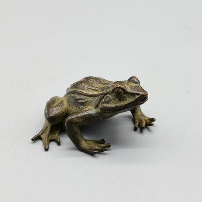 Old Chinese Bronze Copper Handmade Frog Wealth Statue