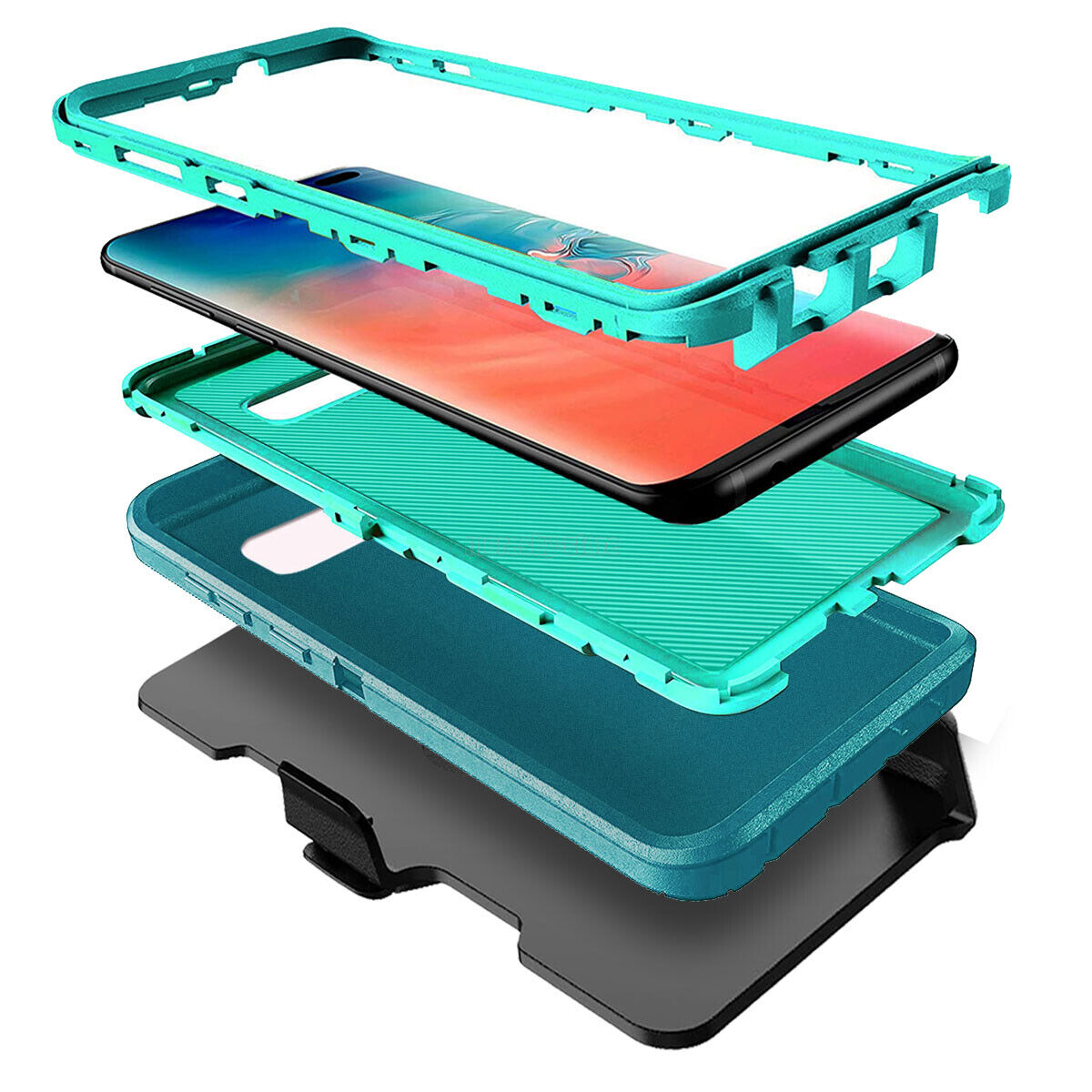 For Samsung Galaxy S10/+/S10e Case, Clip Holster Cover, Tempered Glass Protector