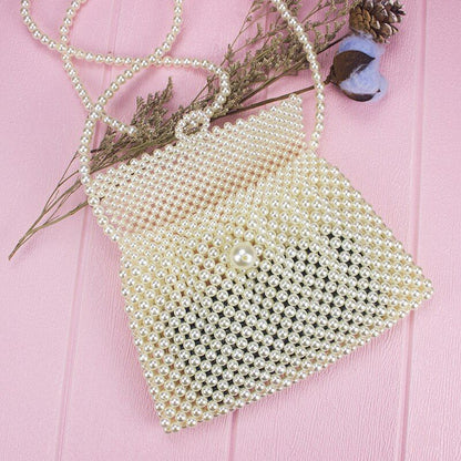 Handmade Beaded Dumpling Shape Pearl Woven Bag Shoulder Purse Clutch Coin Purse