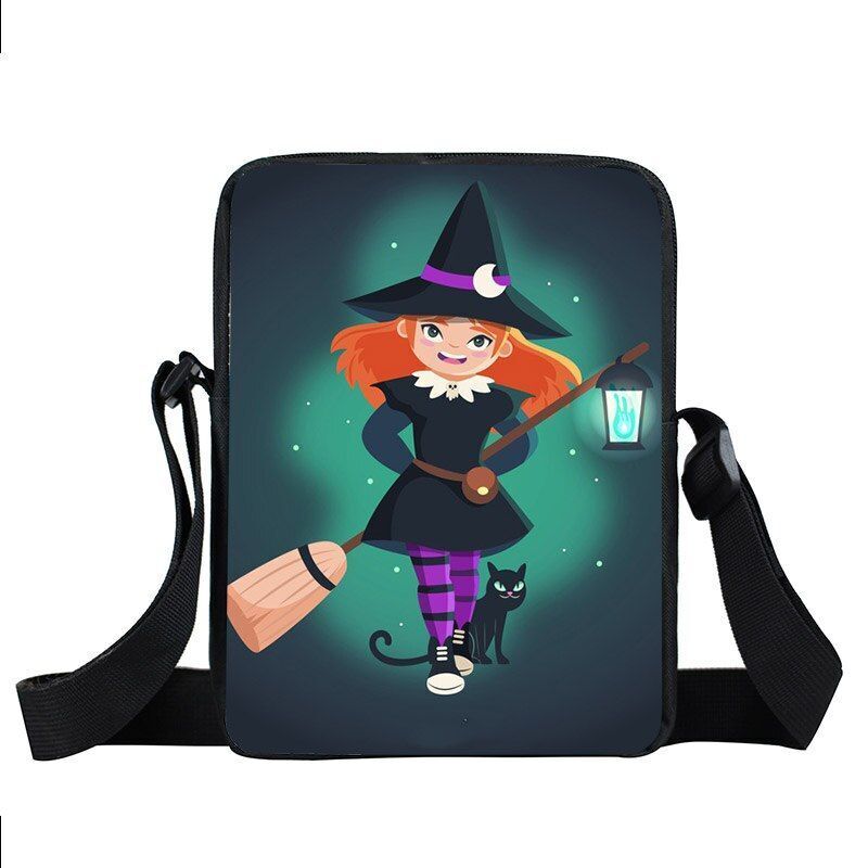 Witch Black Cat Messenger Bag Clutch Canvas Crossbody Shoulder Bags Travel Small