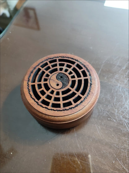 Vietnamese Rosewood Bagua Incense Box 8.5×2.7cm Car Portable Coil Censer