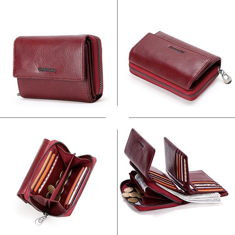 Genuine Leather Fashion Wallets Trifold Design Money Bag Zipper Small Coin Purse