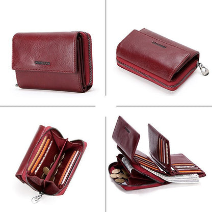 Genuine Leather Fashion Wallets Trifold Design Money Bag Zipper Small Coin Purse