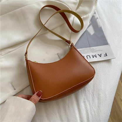 Fashion Handbag Retro Solid Color Leather Shoulder Underarm Bag Casual Handbags