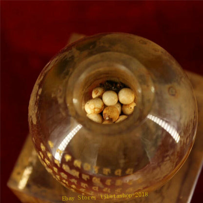 4.7inch Old Temple Crystal Gilt Scripture Stupa Sarira Buddha Relic Collection