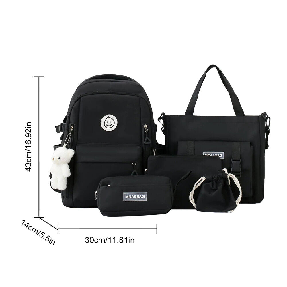 5pcs/set Women Backpack Bookbags Teenage Student School Bag Travel Rucksack