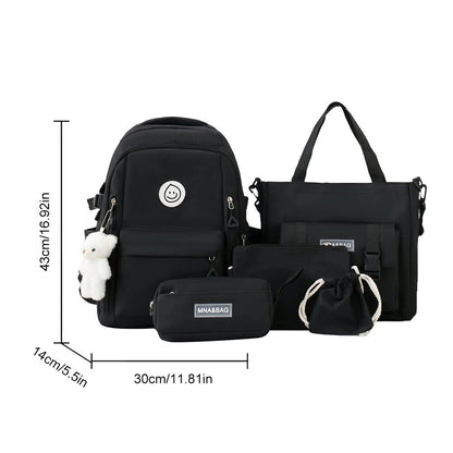 5pcs/set Women Backpack Bookbags Teenage Student School Bag Travel Rucksack