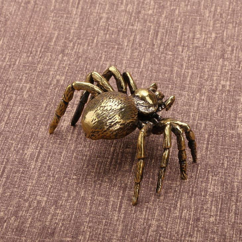 Copper Spider Figurines Miniatures Crafts Simulation Animal Tea Pet Collection