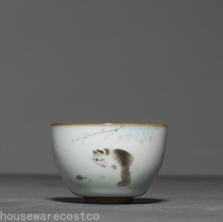 Ru Kiln Cute Cat Tea Cup Ceramics Mugs Tea Cups Kung Fu Tea Mug Ceramic Tea Set