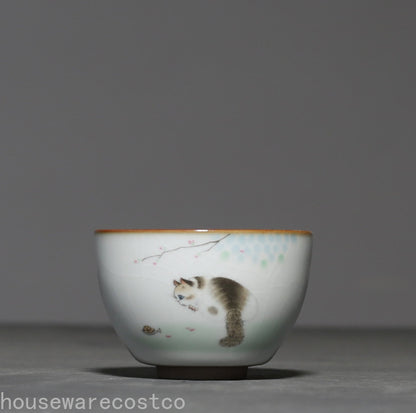 Ru Kiln Cute Cat Tea Cup Ceramics Mugs Tea Cups Kung Fu Tea Mug Ceramic Tea Set