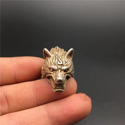 1pc Old Chinese Tibetan Wolf Head Monkey Head Flowers Bird Jewelry Finger Ring