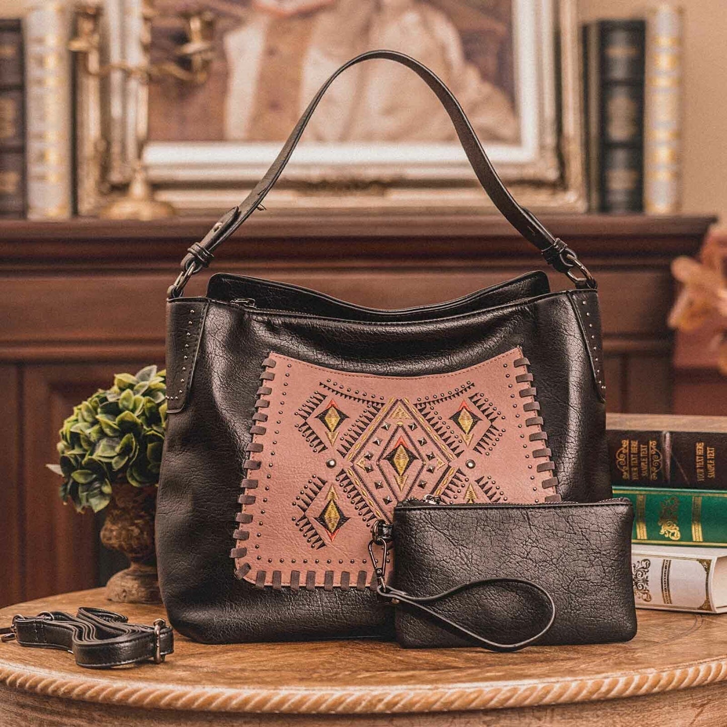 Celela Women Concealed Carry shoulder Bag Hand bag Embroidered Studs Wallet Tote