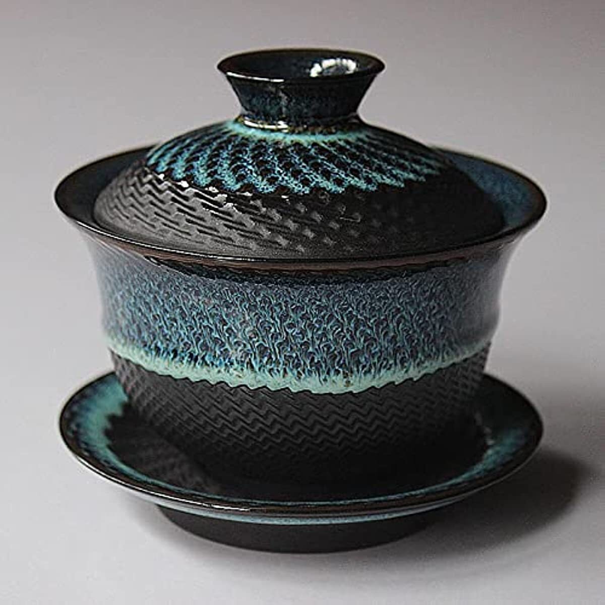 Kiln Glazed Ceramic Jianzhan Teacup Kung Fu Tea Cup and Saucer with Lid
