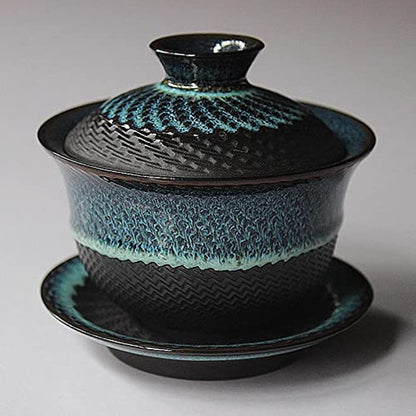 Kiln Glazed Ceramic Jianzhan Teacup Kung Fu Tea Cup and Saucer with Lid