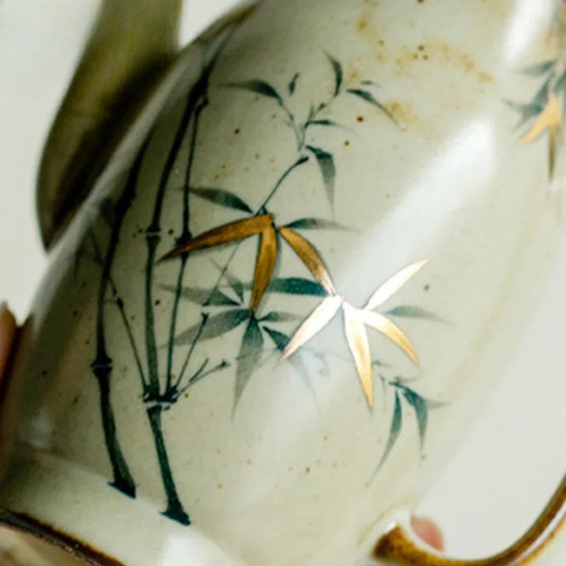 Glazed Ceramic Teapot Pure Hand-painted Bamboo Filter Pot Tea Soaking Kettle