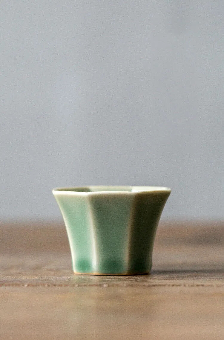 40ml Handmade Yue Kiln Celadon Octagonal Tea Cup Retro Ceramic Tea Tasting