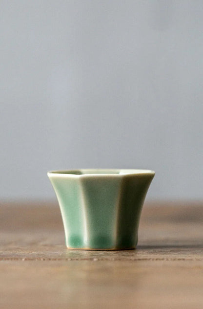 40ml Handmade Yue Kiln Celadon Octagonal Tea Cup Retro Ceramic Tea Tasting