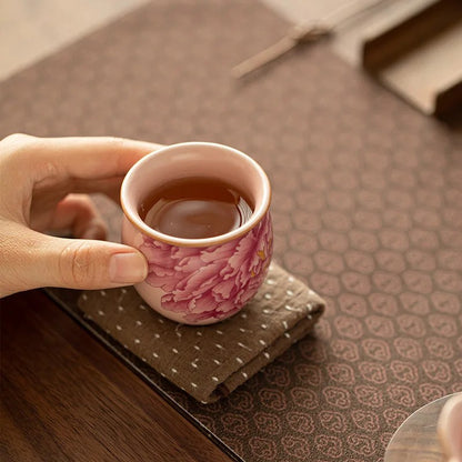 Jingdezhen Peony Powder Ru Tea Cup Kung Fu Ceramic Tea Set Tea Tasting Cup