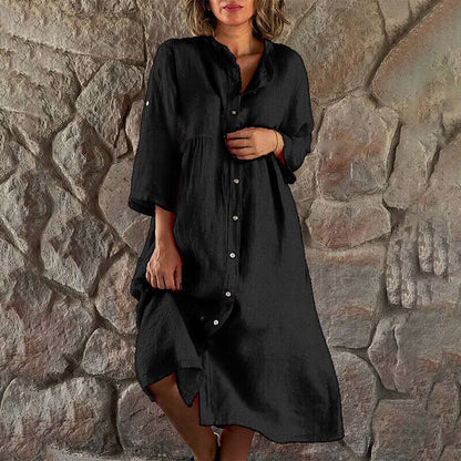 Womens Cotton Linen Shirt Dress Loose Button Up Casual Baggy Long Tops Tunic