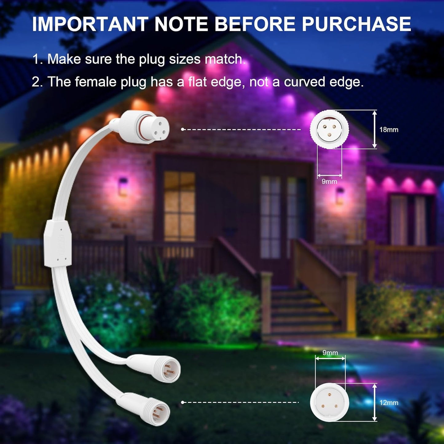 1 Female to 2 Male Y-Splitter for Govee Permanent Outdoor Lights, Y-Shaped Exten