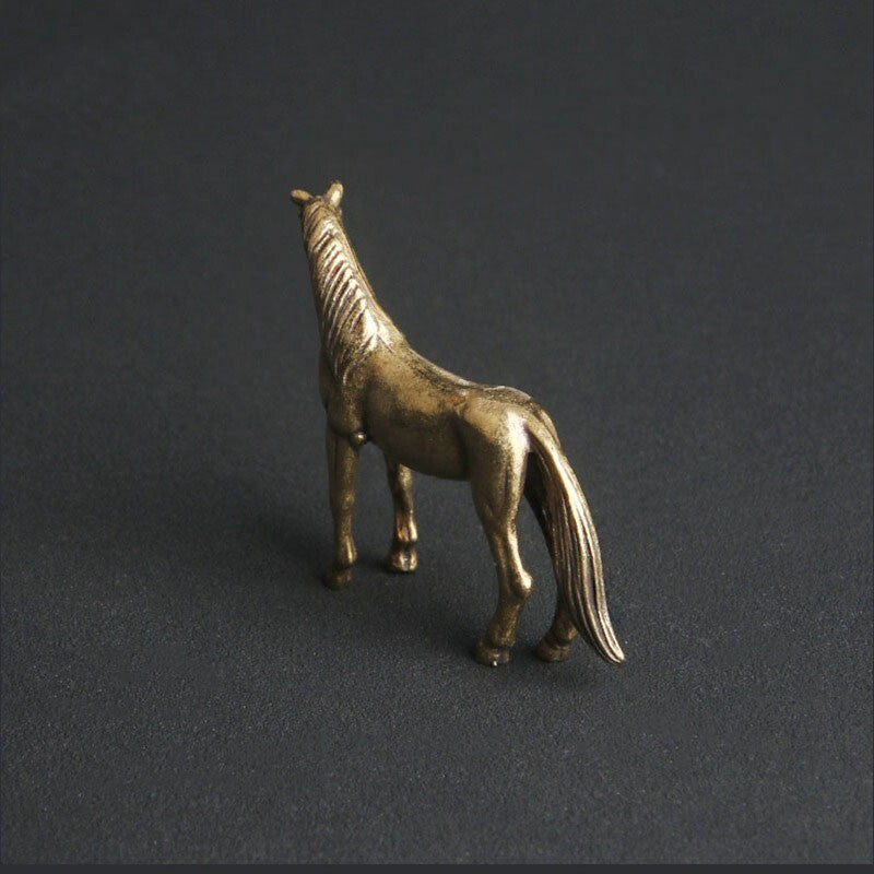 Brass Long Tail Horse Miniature Tea Pet Ornament Animal Craft ToyFi Decoration