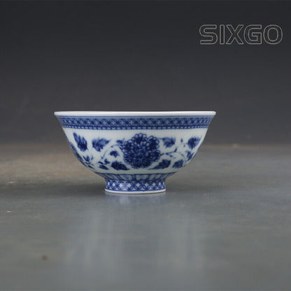 3.7" Collect Chinese Blue-and-white Porcelain Lotus Pond Flower Branch Tea Cup