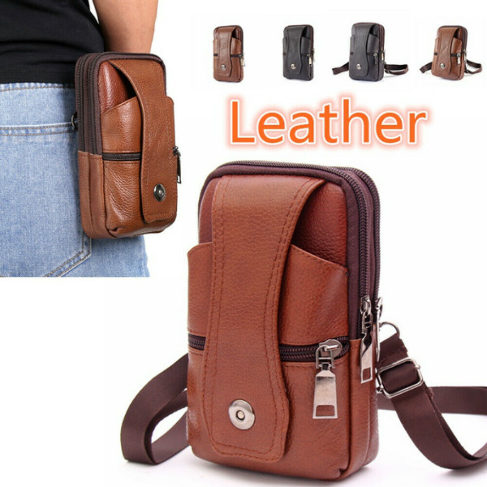 Men Large Capacity Belt Shoulder Bags Leather Waist Bag Multifunction Fanny Pack