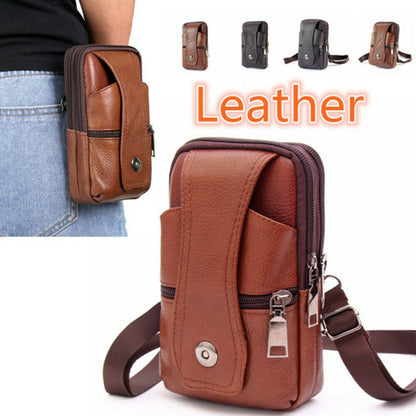 Men Large Capacity Belt Shoulder Bags Leather Waist Bag Multifunction Fanny Pack