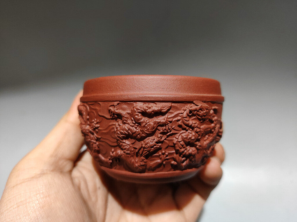 Chinese Yixing Zisha Clay Handmade Exquisite Dragon Pattern Cups
