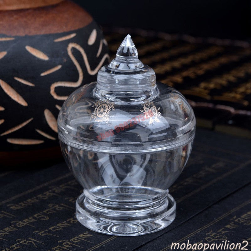 2.3" Buddhism Supplies Eight Auspicious Bottles Crystal Buddha Pagoda Bodhi