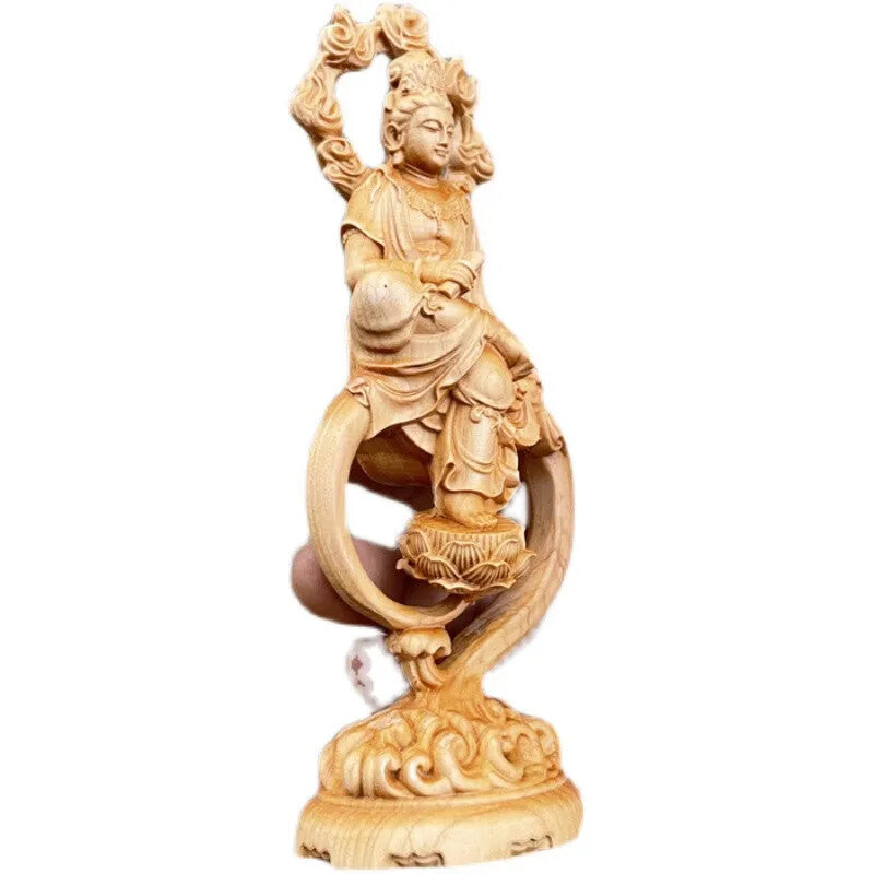 17*7.5*4.5cm Bodhis Wood Carving Auspicious Carving Buddhist Guanyin Figurine