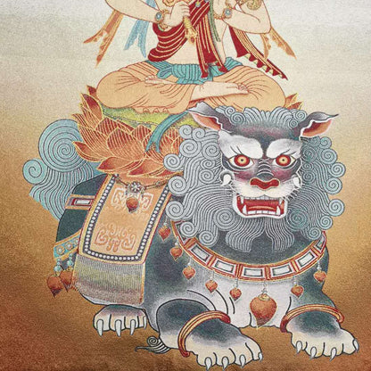 36"in Tibet Tibetan Cloth Silk Rulai Manjusri Bodhisattva Tangka Thangka