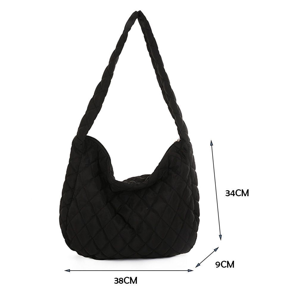 Lattice Pattern Shoulder Bag Cotton Handbag Large Capacity Purse Feather Padded