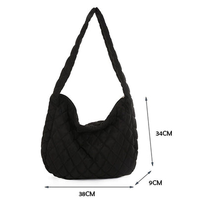 Lattice Pattern Shoulder Bag Cotton Handbag Large Capacity Purse Feather Padded