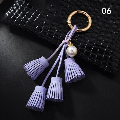 Women Leather Tassel Key Chain Charm Purse Key Fob Ring Handbag Pendant Ornament
