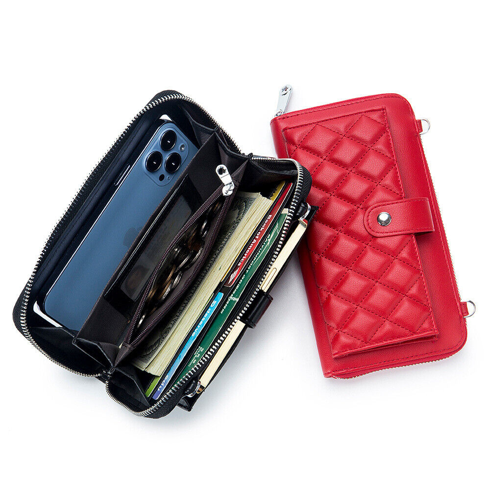Real Leather Women's Clutch Wallet, Zipper Card Holder, Phone Case Shoulder Bags