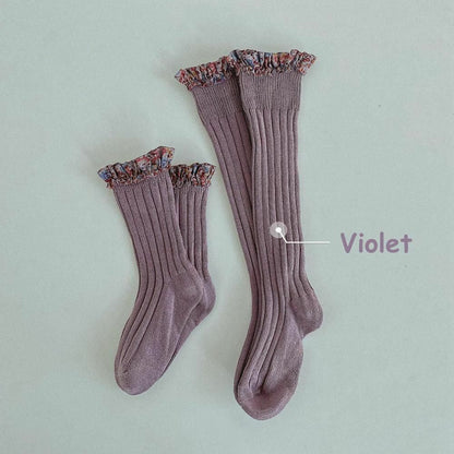 Baby Socks Floral Print Kids Lace Winter Girls Knee High Long Toddler Cotton Kid