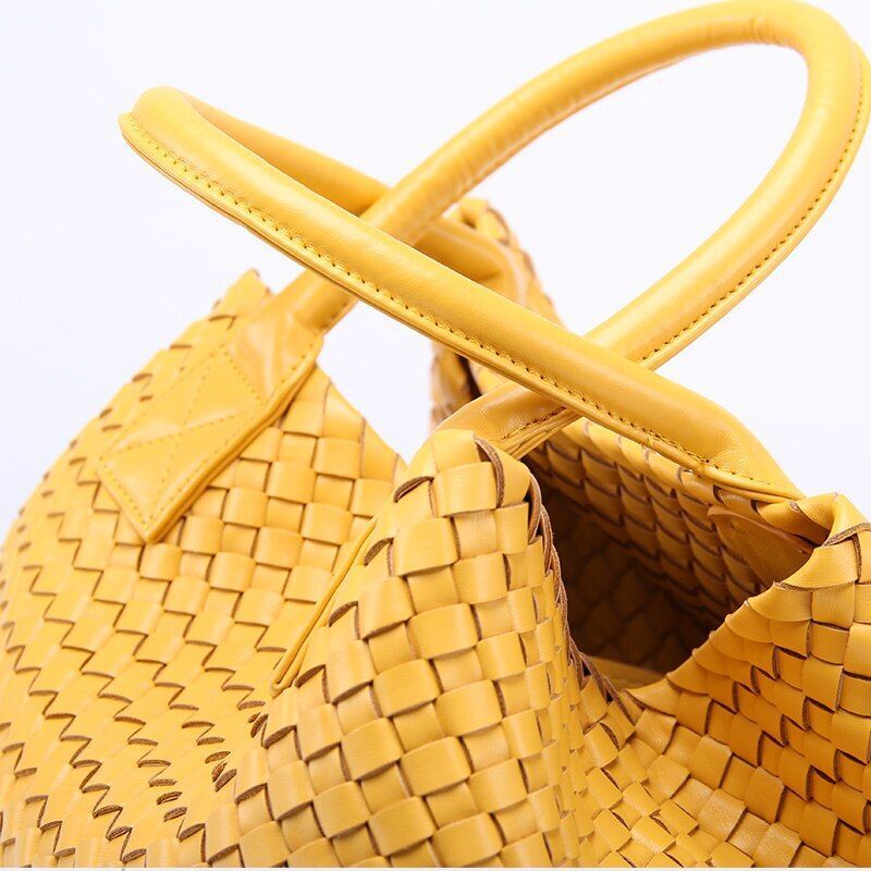 Woven Handbags Imitation Sheepskin Shoulder Bag Large Bucket Bag Women Leather