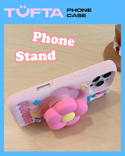 Cute 3D Flower Phone Case for Iphone 17 Pro Max - Retractable Stand & Grip with
