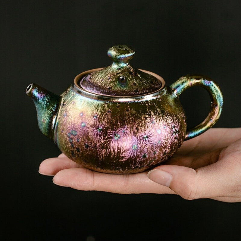 10pcs/lot Tea Set Kiln Change Colorful Peacock Glaze Kettle Tea Pot Tea Cups Set