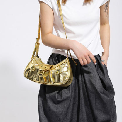 Leather Shoulder Bag Silver Pleated Rivets Handbags Crossbody Bags 26*14*6 CM