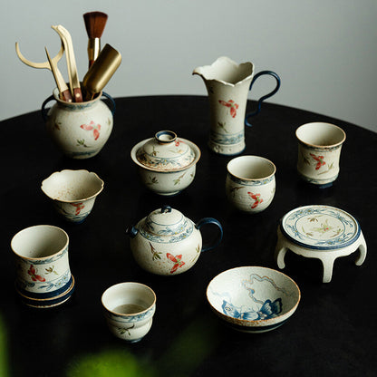 16pcs/lot Ceramic Tea Set Handpainted Craft Tea Pot Cups Pitcher Tureen Holder