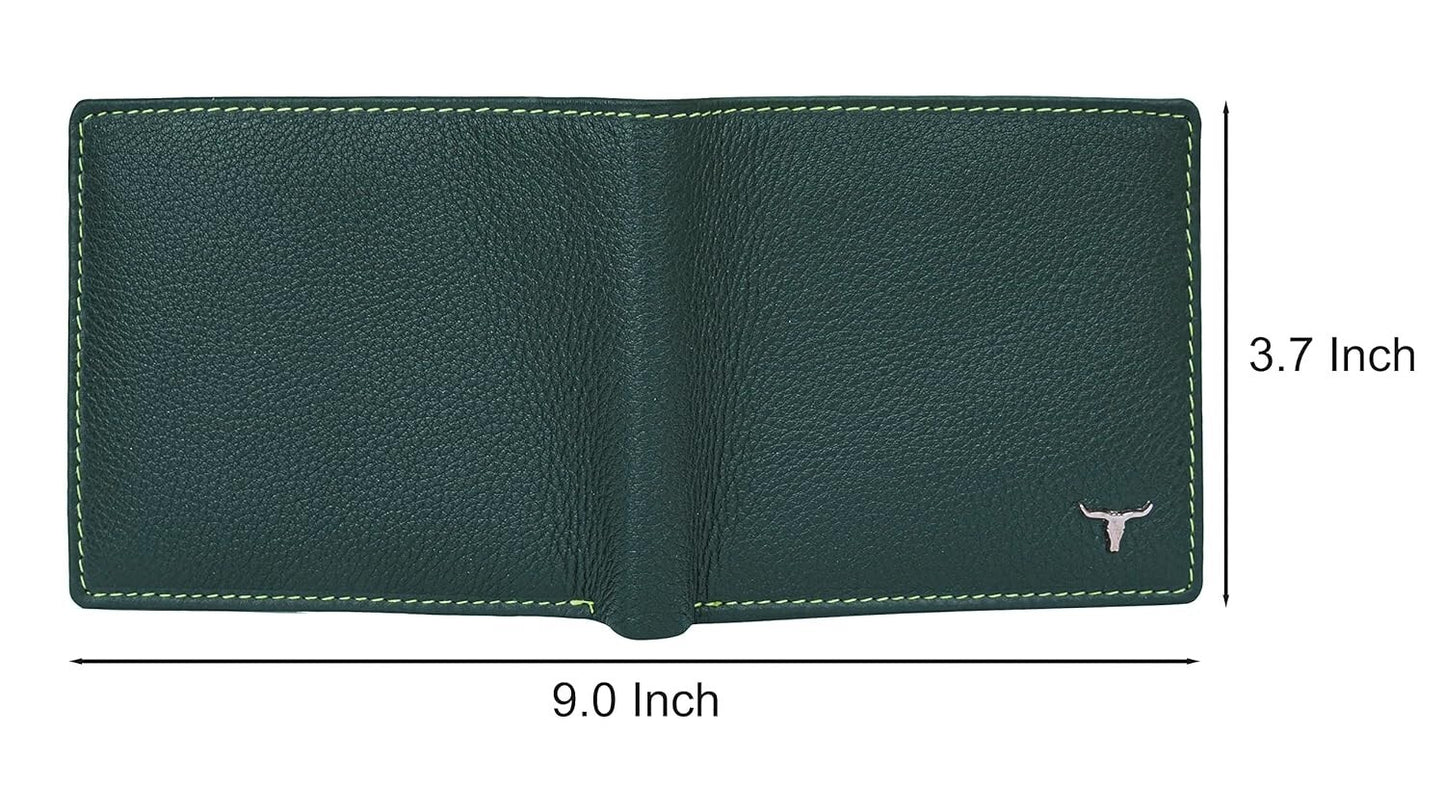 New Green Bi-Fold Leather Men's Wallet RFID Protection Gift Item