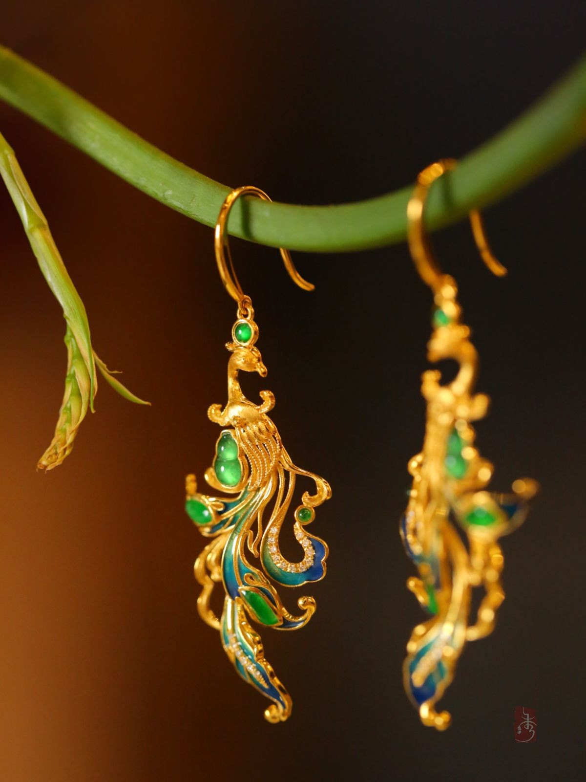 Original New Chinese Phoenix Earrings Agate Gourd Enamel National Style Drops