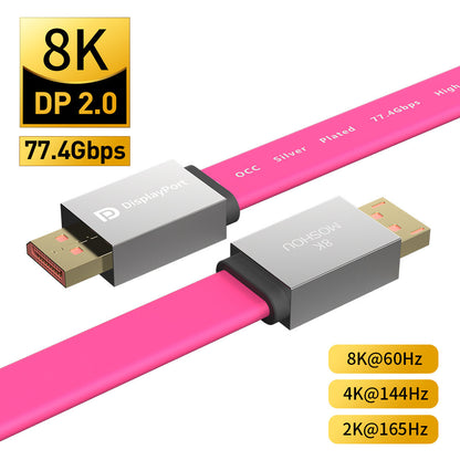 MOSHOU Flagship Flat OCC Silver‑Plated DisplayPort 2.1 Cable — 80 Gbps UHBR‑20