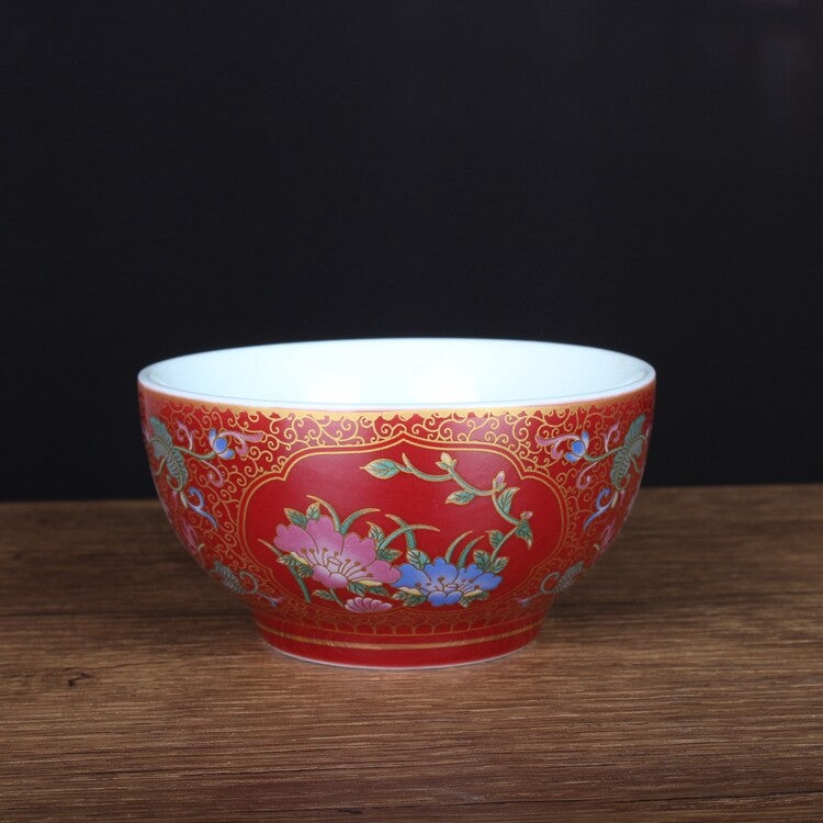 3.3" Chinese Qing Famille Rose Porcelain Ji Red Glaze Lotus Flower Branch Pot